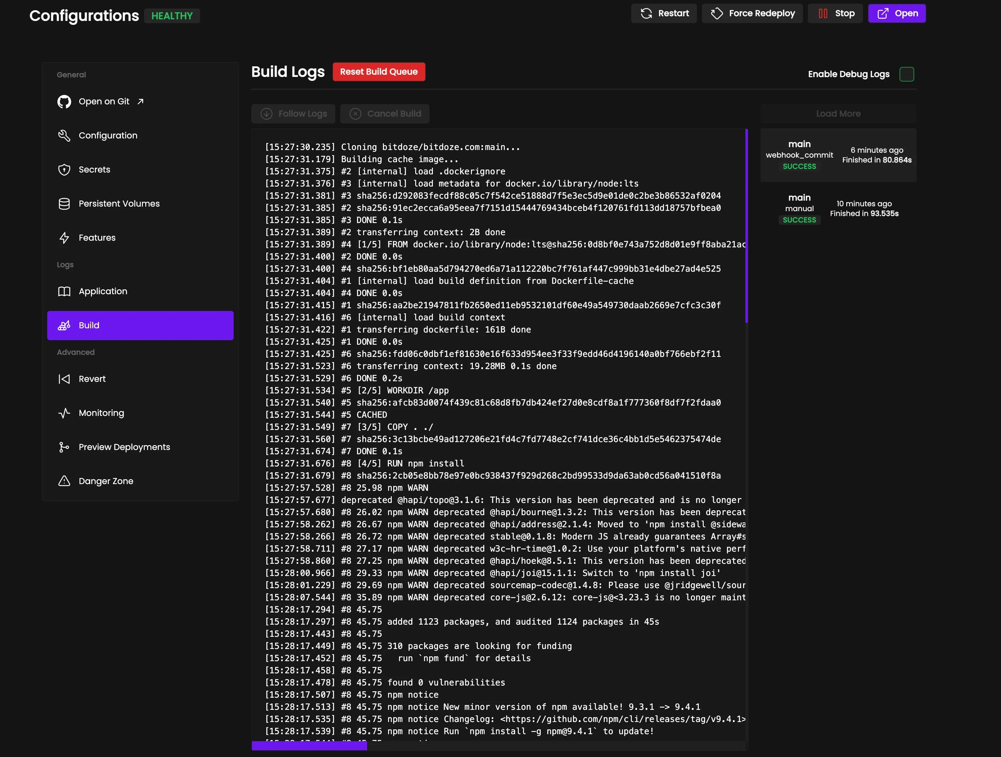 Pre-v4.3 Coolify deployment build logs