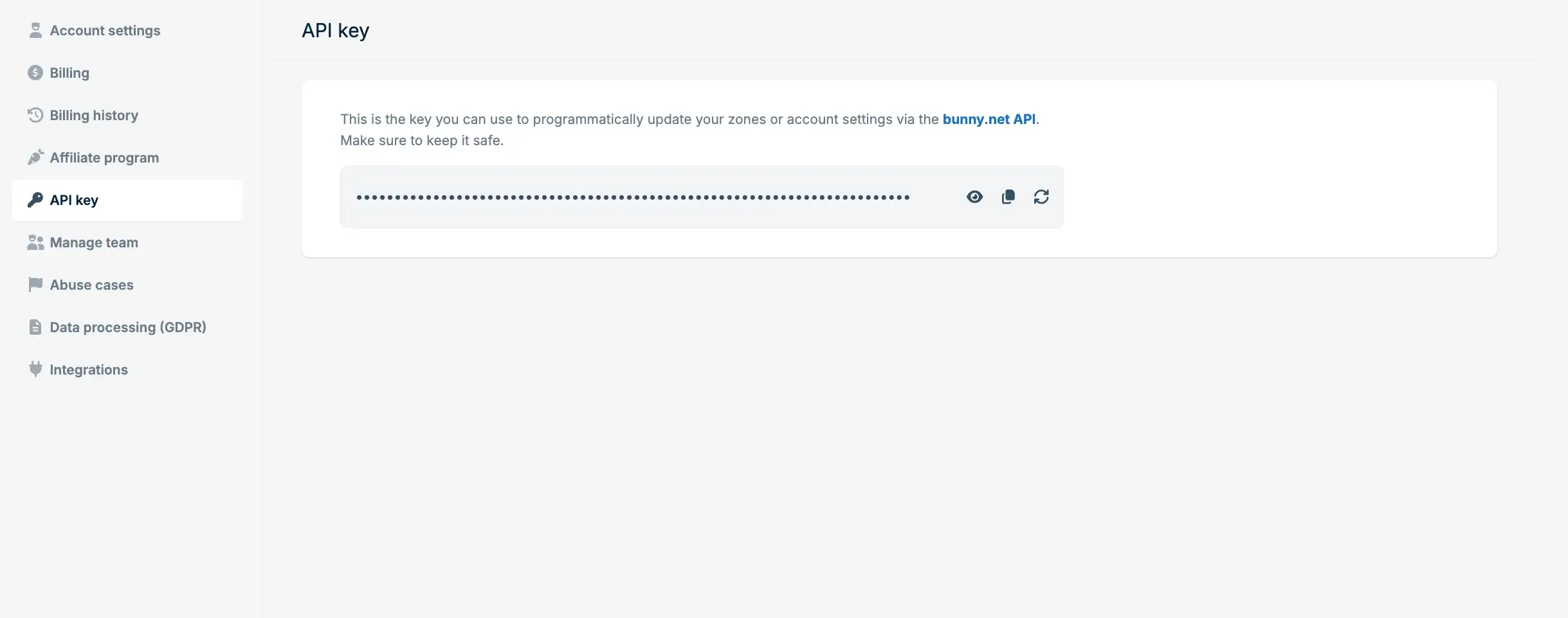 Bunny.net API key location