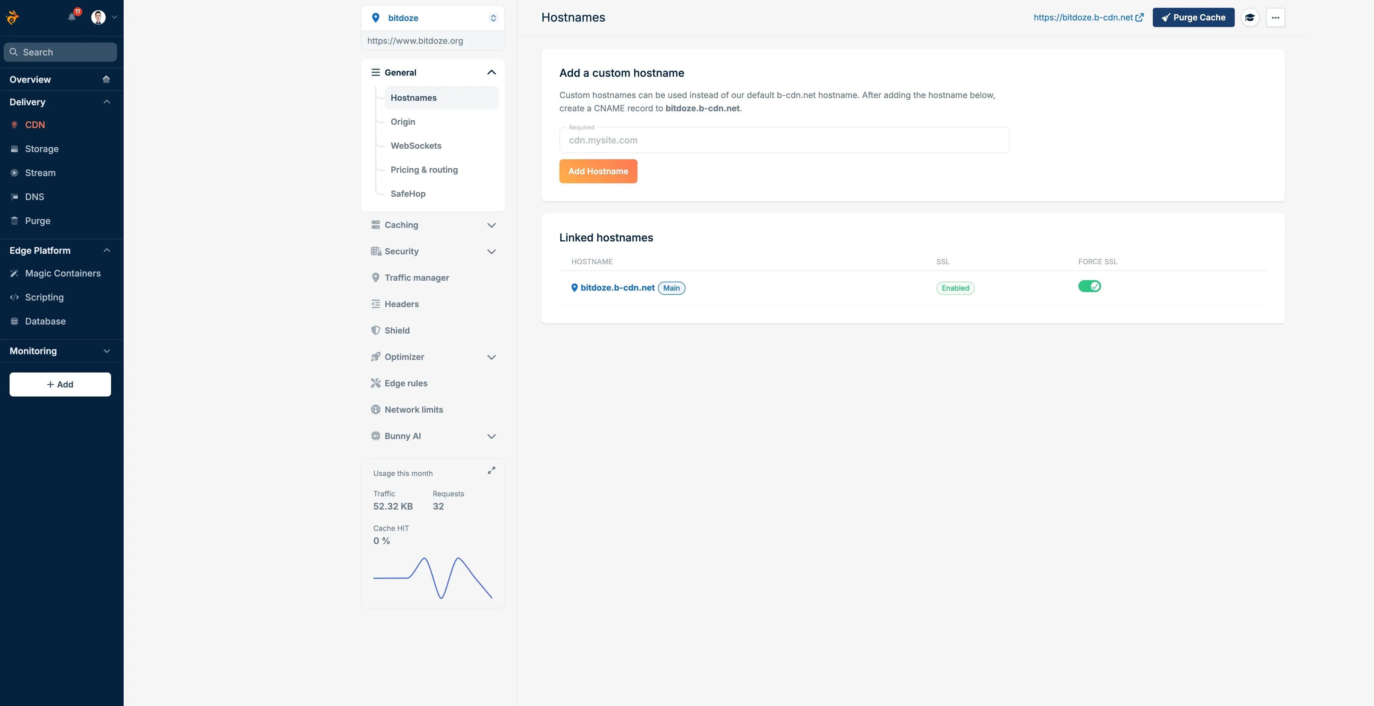 Bunny CDN pull zone interface