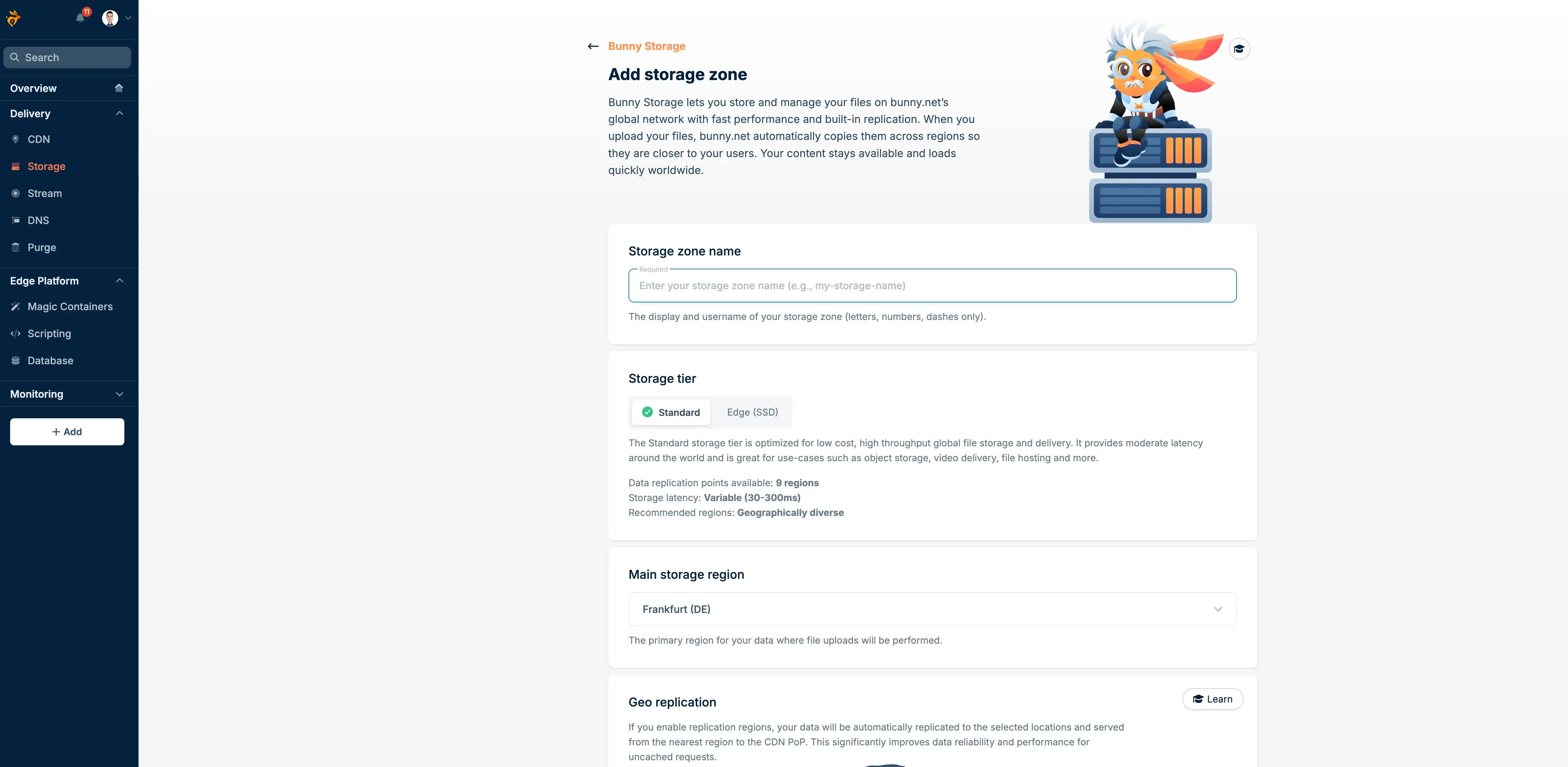 Bunny Storage file manager interface