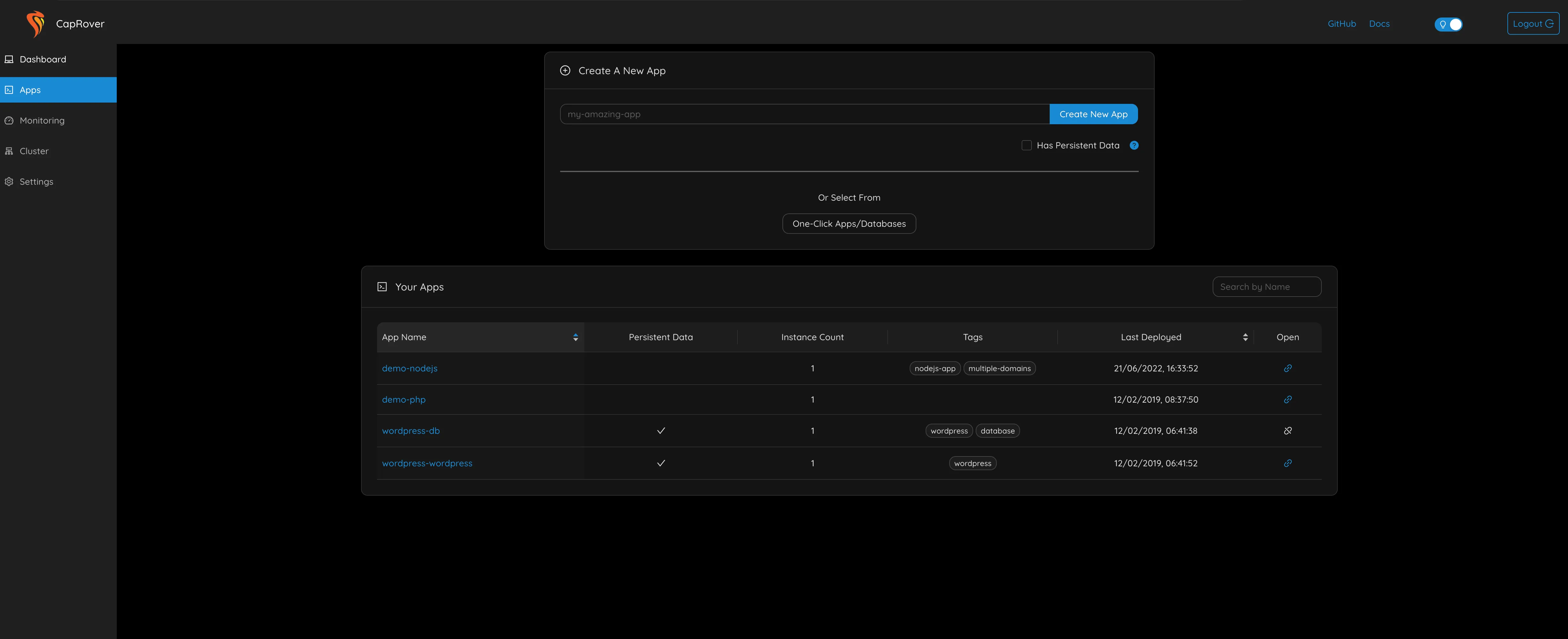 CapRover Interface