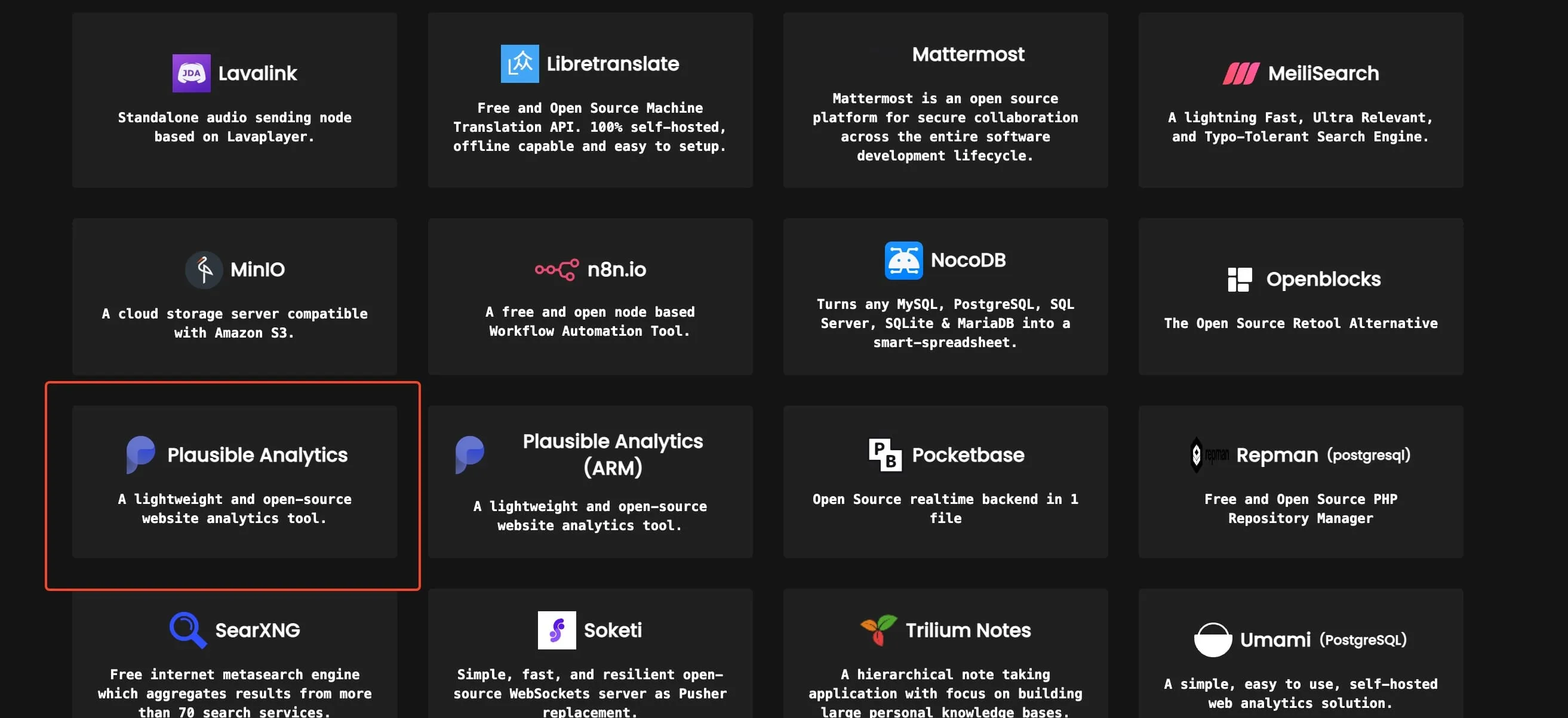 Selecting Plausible from Coolify predefined Docker Compose apps