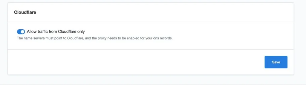 CloudPanel Cloudflare integration setting