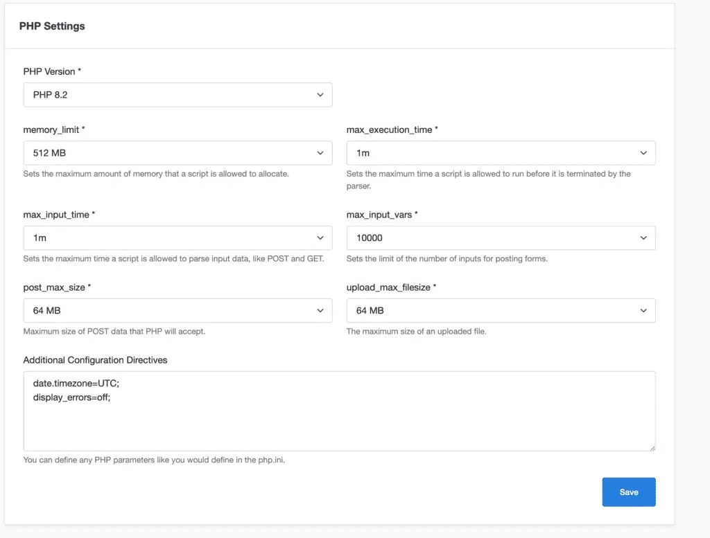 CloudPanel PHP version configuration