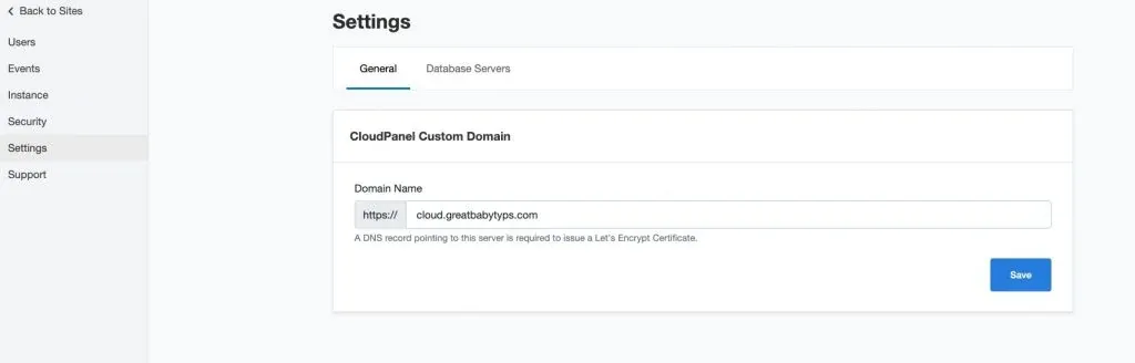 CloudPanel admin URL settings