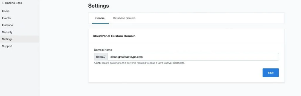 CloudPanel admin URL settings