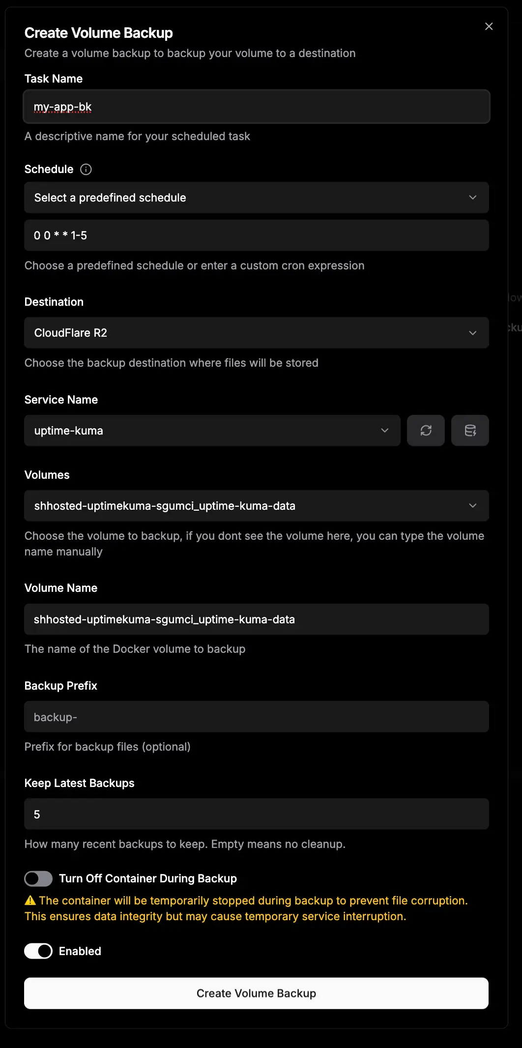 Dokploy Volume Backups Interface