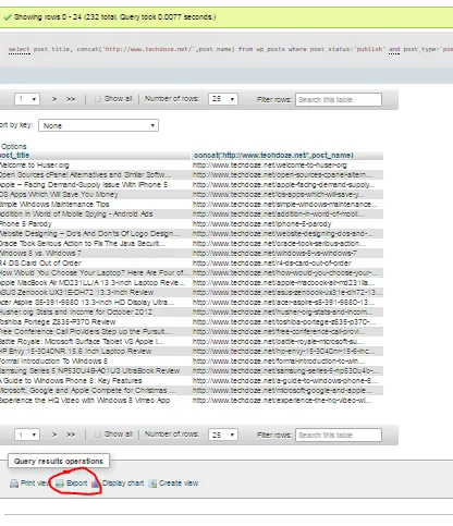 phpMyAdmin export button