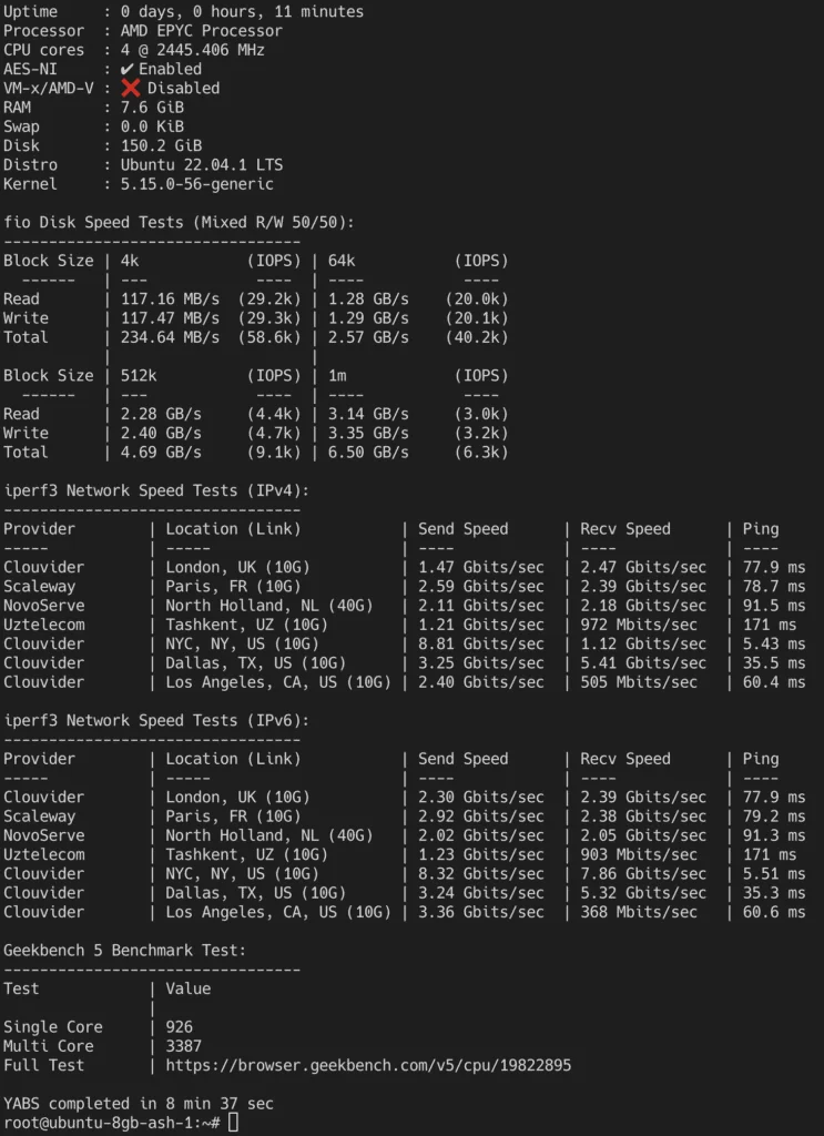 x86 AMD VPS yabs.sh benchmark results