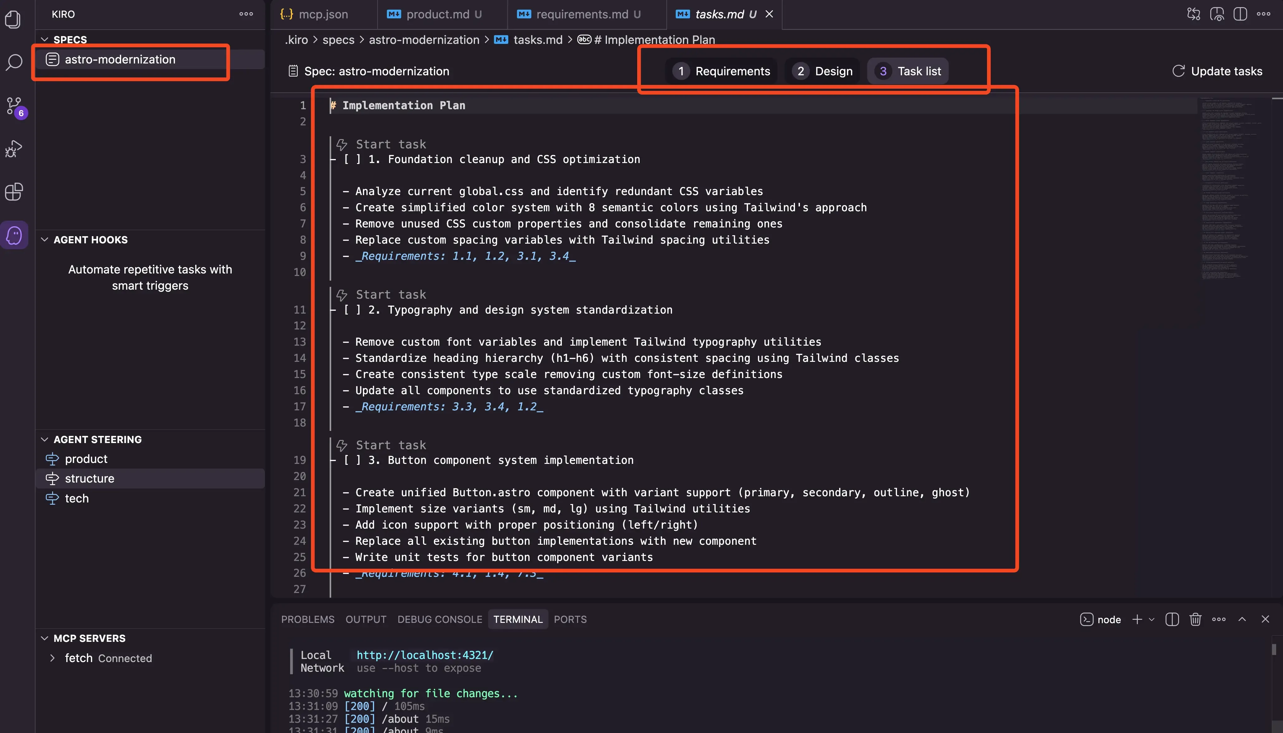 Kiro AI IDE three-phase spec-driven development workflow