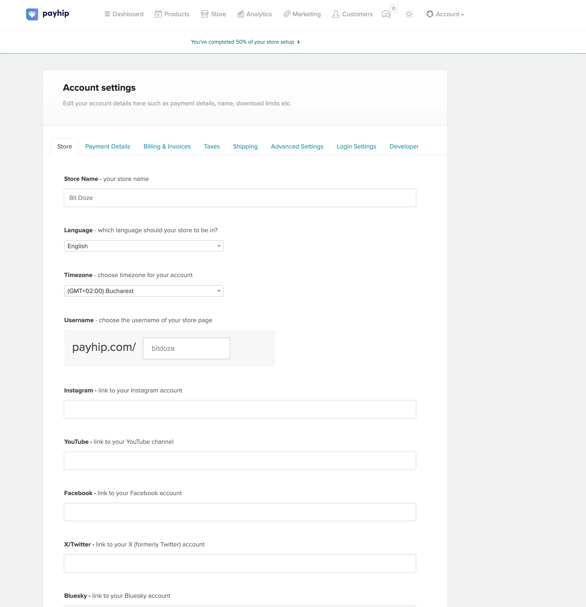 Payhip account registration page