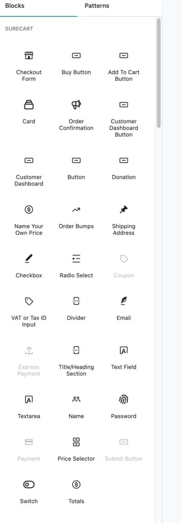 SureCart checkout form blocks